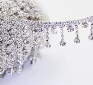Short Tassel Pendant Rhinestone Trim Lace Bag Dress Sewing Accessory Laces 1yard - Picture 1 of 16