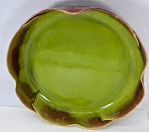 California Pottery Mid Century Lansdale 11" Bowl Plate Fluted ombre Green brown - Picture 1 of 7