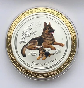 2018 Australia $8 Lunar II Year of the Dog 5 Oz Silver Colored Coin Golden Ring - Picture 1 of 9