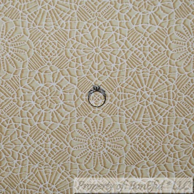 BonEful FABRIC FQ Cotton Quilt Brown Tan White Antique Lace Flower Damask Print - Image 1 of 4