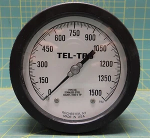 Tel-Tru 4.5" Process Gauge 0-1500 PSI 1/4" NPT Back Connection 4510SR4B1H2A 316S - Picture 1 of 9