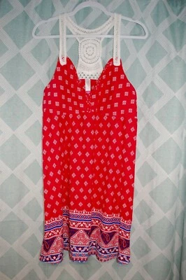 Jr женское платье красный бриллиант крючком спортивная спина синий цветы пейсли XL 15-17 - Изображение 1 из 3