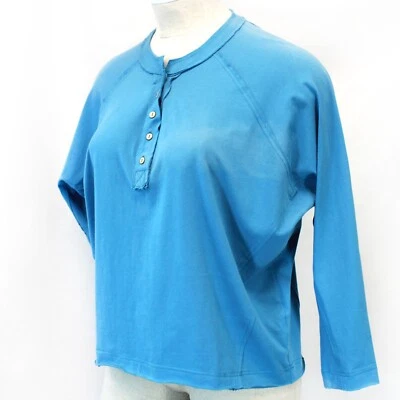 Easel  Cotton Blue Raglan Sleeves Henley Top Sweatshirt Medium - Image 1 of 4