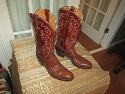 Lucchese San Antonio Brown Lizard Western Cowboy Boots French Toe Mens sz 9.5 B - Photo 1/4