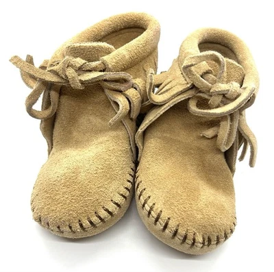 Mocasines de bebé vintage Minnetonka Pa-Poo-Shu #1481 talla 6 gamuza arena nuevos en caja años 80 Foto 1 de 4