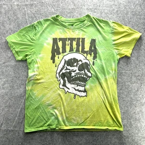 Attila Camicia Uomo Piccola Verde Giallo Tie Dye Teschio Grafica Fascia Tee Metalcore - Foto 1 di 10