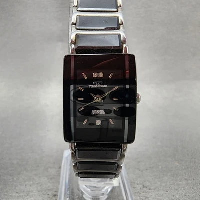 Technos Tank Watch Women 18mm Black Dial Steel & Ceramic TAL-742 New Battery - Image 1 of 4