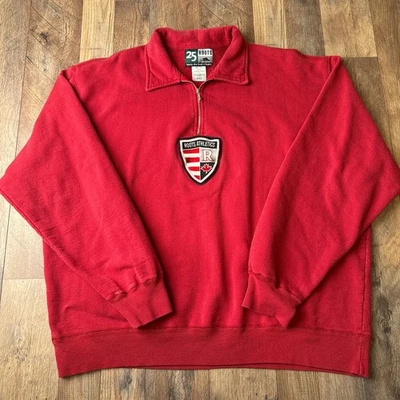 Vintage 90s Roots Athletics Sweatshirt Men's XL Red 1/4 Zip Rugby Embroidered - Image 1 of 4