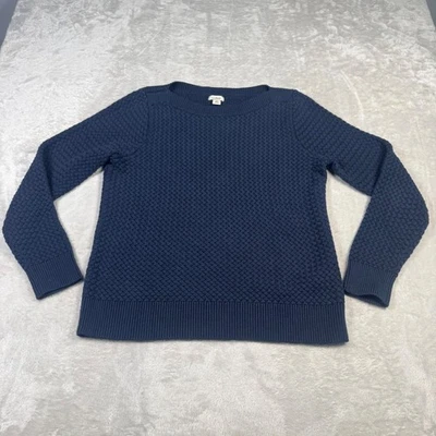 Suéter de algodón LL Bean azul marino tejido con textura cuello redondo para mujer talla mediana Foto 1 de 4