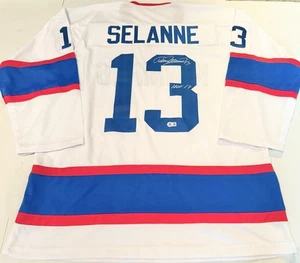 Teemu Selanne Winnipeg Jets signed Custom jersey W/ HOF Insc. Beckett Witnessed - Picture 1 of 4