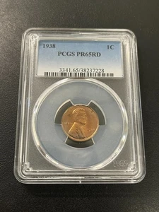 1938 PROOF WHEAT CENT PCGS PR-65 RD - PROOF WHEAT PENNY - EARLY DATE - SLAB - 1C - Picture 1 of 2