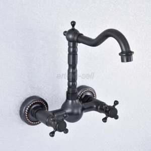 Oil Rubbed Bronze Kitchen Bathroom Sink Hot And Cold Water Taps Wall Mounted - Picture 1 of 8