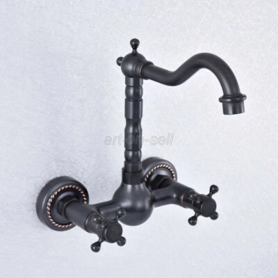 Oil Rubbed Bronze Kitchen Bathroom Sink Hot And Cold Water Taps Wall Mounted - Image 1 of 4