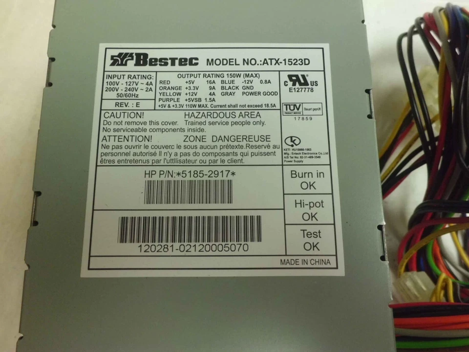 BESTEC POWER SUPPLY 150 WATT 5185-2917 HEWLETT PACKARD / HP / ATX-1523D - Image 1 of 4