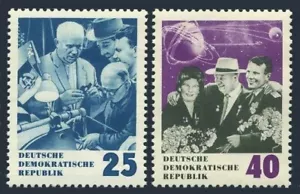 Alemania-RDA 693-694, Nueva York. Mi 1020-1021.Nikita Khrushchev, Tereshkova, Gagarin, 1964. - Imagen 1 de 1
