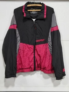 Vintage 90er STARTER Windbreaker Nylon Jacke mit durchgehendem Reißverschluss kastanienbraun grau schwarz Größe L - Bild 1 von 16
