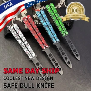 Skull Butterfly Trainer Training Dull Tool Metal knife Practice Stainless Steel - Picture 1 of 16