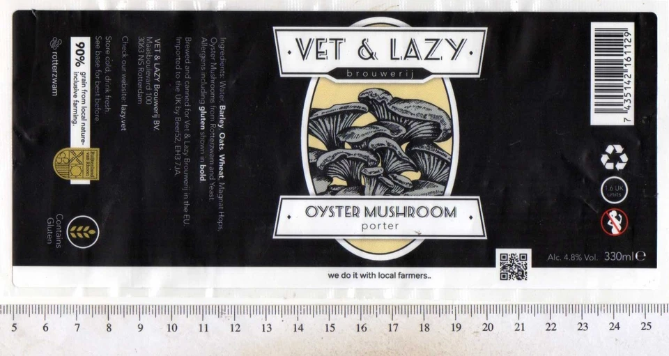 Dutch Beer Label - Oyster Mushroon Porter - Vet & Lazy Brewery - Netherlands - Image 1 of 1