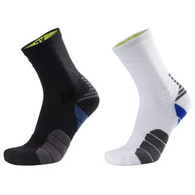 2Pairs Pro Basketball Running Jogging Fitness Gym Sports Ankle Socks Black White - Image 1 of 3
