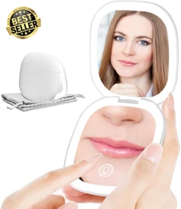 Compact Mirror 1X/10X Magnifying w/ Light 3-Color Dimmable USB Rechargeable Whit - Picture 1 of 7