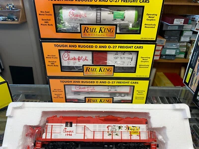 RAIL KING MTH CHICK-FIL-A  FREIGHT SET GP-9  TANK FLAT W/TRAILER BOX CAR FRE SHP - Image 1 of 4