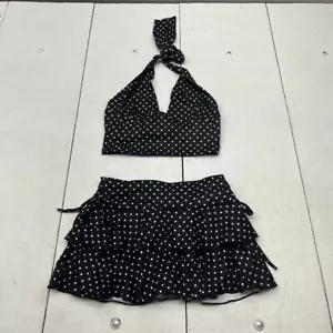 Shein Black Polka Dot 2 Piece Skirt & Halter Swimsuit Women's Size XS NEW - Picture 1 of 8