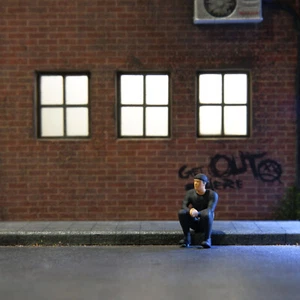 Minifigure 1/64 Scale Man All Black Sit - 04092022 Figure Miniature - Picture 1 of 1