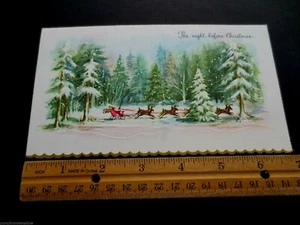 # J113 - Tarjeta de felicitación de Navidad en relieve en oro rosa trineo en el bosque - Imagen 1 de 1