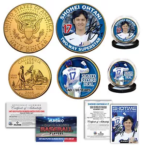 SHOHEI OHTANI 1st L.A. DODGERS Licensed 24K GOLD PLATED 2-Coin Set w/ Bonus Card - Picture 1 of 1