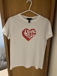 NEW LOOK Women Love & Peace White Red Heart T-shirt (UK 10) Very Good Condition