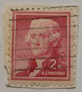 US-Briefmarke ~ Thomas Jefferson ~ 2₵ rot ~ verschickt ~ um 1954 - Z03 - Bild 1 von 6