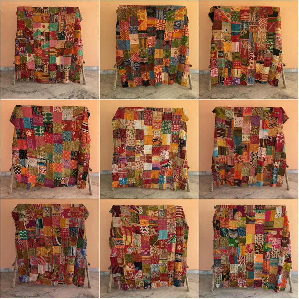 Vintage Kantha Bedding Quilt Indian Patchwork Bedspread Coverlet Blanket Throw - Image 1 of 1