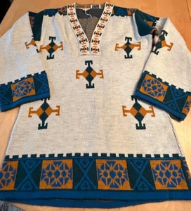 VINTAGE WINTUK BY SABRA TRIBAL AZTEKEN V-AUSSCHNITT TUNIKA PULLOVER DAMEN GR. M - Bild 1 von 8