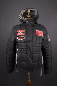 AVIREX Black Full Zip Hooded Patched Quilted Puffer Jacket Size L - Picture 1 of 19