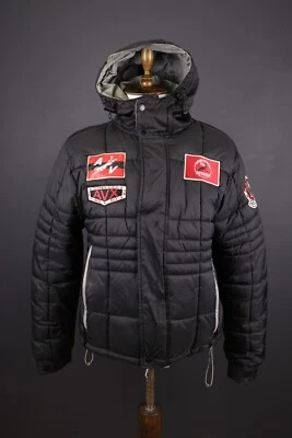 AVIREX Black Full Zip Hooded Patched Quilted Puffer Jacket Size L - Image 1 of 4