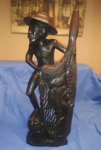 Große 21 Zoll Bali balinesische dunkle Hartholzschnitzerei Fischer - Bild 1 von 7