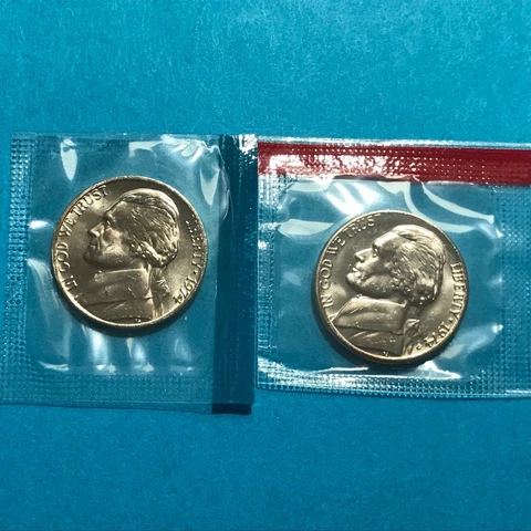 1974 P&D Jefferson Nickels US Mint Cello Unc  FREE SHIP   **Slight Toning Cover