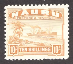 1924 Nauru Sc# 30 - 10sh Palm Trees & Cargo Ship Pictorial - MH Cv$92.50 - Picture 1 of 1