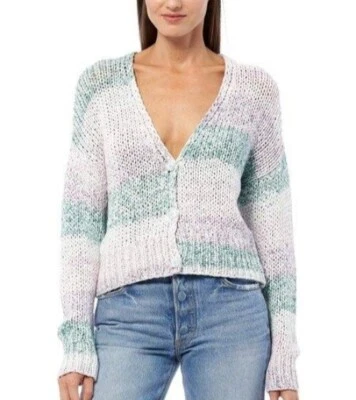 Suéter 360 Nuevo con Etiquetas Suéter Lila Púrpura Verde Menta Rayas Botón Manga Larga Pequeño Foto 1 de 4