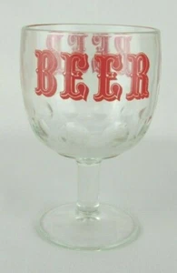 Vintage Clear With Red Letters "Beer" Dimpled Footed Stemmed Thumbprint Goblet - Picture 1 of 12