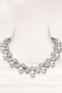 Leaf Style Pearl Necklace 925 Sterling Silver For Women White CZ Jewelry