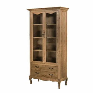 French Provincial Furniture Display Cabinet Bookcase in Natural Oak - Picture 1 of 9
