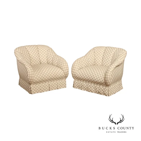 Vintage Pair Of Large Custom Upholstered Swivel Club Chairs Cover