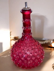 Antique 1886 Hobbs Brockunier Dewdrop Cranberry Uranium Bitters/Barber Bottle - Picture 1 of 20