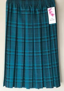 NEW LADIES BOX PLEAT CHECK PATTERN ELASIC WAISTBAND PULL ON SKIRT *10 COLOURS* - Picture 1 of 10
