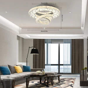 Modern Ceiling Light Crystal Chandelier Round Ring Dimmable Ceiling Lamp Fixture - Picture 1 of 24