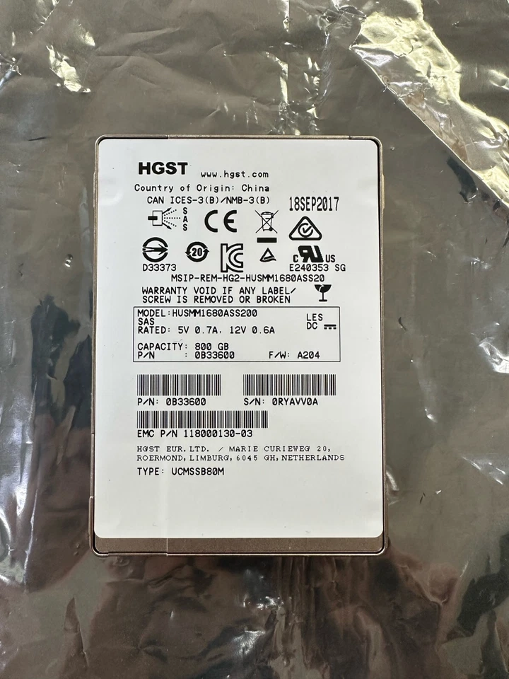 Hitachi (HUSMM1680ASS200) 800GB SSD SAS 3 Drive 12Gbs (HGST) TESTED 100% - Image 1 of 1