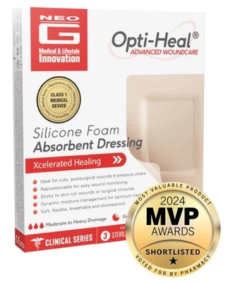 OPTI- HEAL Opti-Heal Silicone Foam Absorbent 10x8cm Dressings - Pack of 3