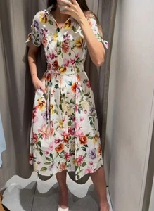ZARA Floral Printed Belted Shirt Midi Dress Size XL Bloggers 2944/340 Holiday - Picture 1 of 8