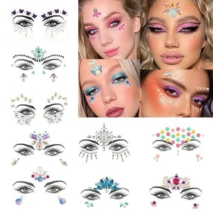 Facial Stickers Crystals Face Stick-on Face Diamond Sticker Rhinestone Resin - Picture 1 of 41